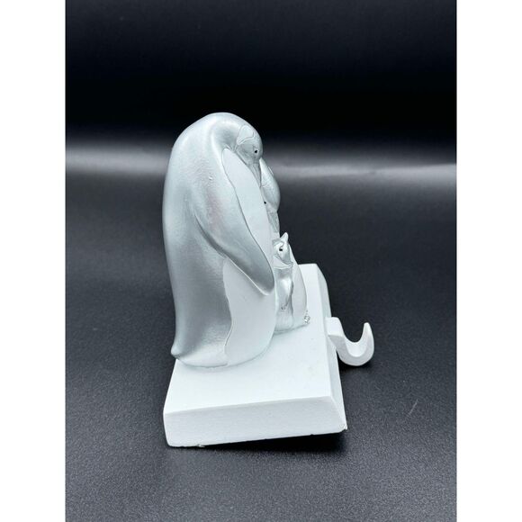 Penguin Family Christmas Stocking Holder Silver and White Beautiful - Picture 2 of 7